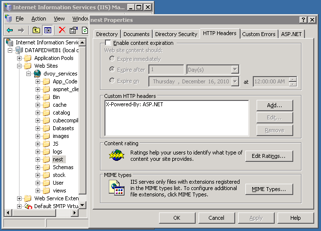 IIS properties dialog